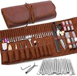 TLKKUE Leather Craft Tools Leather Sewing Kit Leather Carving Tools Leather Craft Making Leather Working Tools Kit with Custom Storage Bag for Cutting Punching Sewing Carving