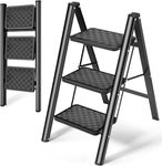 HBTower 3 Step Ladder Folding Step Stool, 330 Lbs Capacity Step Stool for Adults,Lightweight Portable Folding Step Stool Ladder with Anti-Slip Wide Pedals Household Office, Black