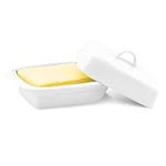 Ceramic Butter Dish with Lid Large | White Butter Container for Countertop 17.5L X 9W X 11.5H (cm) | Ceramic Butter Dishes with Handle | Butter Storage Container for Refrigerator with Lid