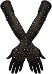 Borbilyn Rhinestone Gloves Fishnet Gloves Glitter Sparkle Long Mesh Arm Sleeve Party Costume Accessories Party Favors (Black Mesh Gloves with Rhinestone)