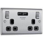 BG Electrical Double Switched Fast Charging Power Socket with Two USB Charging Ports