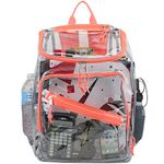 Eastsport Durable Clear Top Loader Backpack with Adjustable Printed Straps (Transparent/Coral)