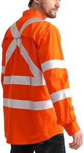 BIG BEE Hi Vis Work Shirts Reflective Taped Full Orange White Cross Back H Pattern Long Sleeve