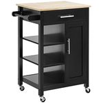 HOMCOM Kitchen Island, Compact Kitchen Cart on Wheels with Open Shelf & Storage Drawer for Dining Room, Kitchen, Black