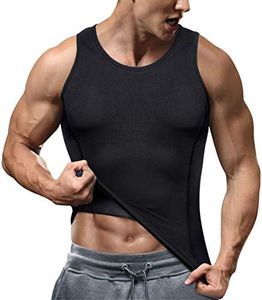 TAILONG Men's Compression Shirt - Slimming Body Shaper, Waist Trainer, Workout Tank Top, Abdomen Undershirt (Black, Medium-Large)