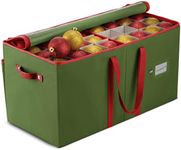 ZOBER Large Christmas Ornament Storage Box - Stores 128 3" Ornaments, With Dividers - Ornament Organizer Storage Box, Durable Christmas Containers Holder - Extra Pockets, Dual Zipper - Green