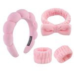 YUXIANLB Spa Headband for Washing Face, Skincare Headbands for Women Makeup, Terry Cloth Towel Hairband for Skincare, Sponge Puffy Make Up Hair Band for Women Girls, Face Washing Wristband Pack of 4