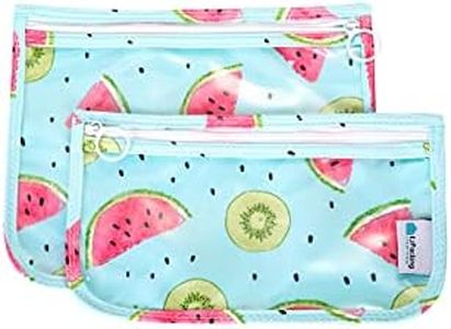 EzPacking Clear Zipper Pouches (Set of 2) / Transparent Reusable PVC Organizers for Women’s Purse or Tote Bag/Cute Slim Flat Japanese Style Watermelon Cactus Pencil Pouch for Travel (Watermelon)
