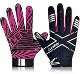 Football Gloves Adult Youth Football Receiver Gloves Sticky Football Gloves for Kids Men and Women Rose Pink XS-S