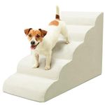 5 Step Dog Stairs for High Beds – Niubya Extra Tall Foam Pet Ramp for Large Dogs, Golden Retrievers, German Shepherds – Non-Slip Puppy Steps with Removable Cover, Beige 86x42x62 cm