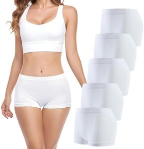 SAYCELI Womens Boy Shorts Underwear - No Show Seamless Boyshort Panties Stretch Boxer Briefs for Ladies Pack (White 5Pack L)