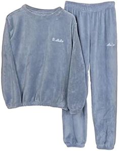 shownicer Pyjama Homme Ensembles de Pyjama Chaud en Polaire Coupe Slim Doux Confortable Vêtements de Nuit Col Rond à Manche Longue et Pantalon Deux Pièces Chauds Loungewear Bleu L