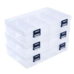 ilauke Craft Storage Box, 3Pcs x 8 Grids Transparent Craft Box, Clear Plastic Tiered Craft Organiser Box, Earring, Beads, Jewellery, Arts and Crafts Box, Adjustable Dividers