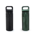 Waterproof Pill Capsule Fob Bottle, Match Seal Storage Case, SENHAI 2 Pack Aluminum Outdoor Airtight Holder Dry Containers, with 2 Locking Carabiners - Black, Green