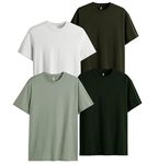 Sleepynuts Men's Regular Fit Round-Neck Half Sleeves Solid Casual Wear T-Shirt Pack of 4 (Sage, Army, White, Olive,2XL)