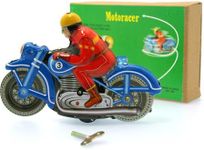 Jesters Wind up Blue motorcycle racer mechanical clockwork retro tin toy replica