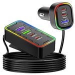 5FT/152CM USB C Car Charger 7-Port, PD 30W & QC3.0 Super Fast Charging for Multiple Devices, Cigarette Lighter Car USB Charger Multi Port Charging Cable for iPhone 15/iPad/Samsung And Other Devices