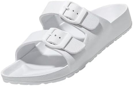BEMGNAR Men’s Lightweight Comfort Slides Double Buckle Slip-on Adjustable EVA Orthopedic Flat Sandals, White, 11