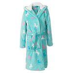 Girls Fleece Bathrobe Hooded Kids Sleep Robe Flannel Sleepwear Soft Fuzzy Robes(Green, 5-6)