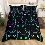 Cartoon Cat Bedding Set for Girls Boys Children Pet Cats Comforter Cover Cute Kitten Neon Light Duvet Cover Colorful 3D Animal Cat Lover's Double 3Pcs