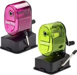 X-Acto 2012687 Bulldog Vacuum Wall Mount Manual Pencil Sharpener, Assorted Colors (2 Pack), See-through Receptacle, Affix to Any Nonporous Surface, X-ACTO Hardened Helical Cutter