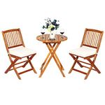 ORALNER 3-Piece Acacia Wood Folding Patio Bistro Set, Small Outdoor Balcony Furniture, Round Coffee Table and 2 Chairs with Soft Cushions, Teak Table Set for Porch, Backyard, Deck (Cream White)