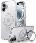 Vihibii for iPhone 16 Plus Slim Case with Magnetic Kicktand Ring Grip, [Compatible with MagSafe], Drop Protection Shockproof Protective Matte Clear Phone Cover for iPhone 16 Plus 6.7" 2024, White