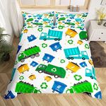 Feelyou Cartoon Garbage Truck Duvet Cover Green Trash Truck Bedding Set for Kids Boys Girls Teens Green Vehicle Car Comforter Cover Garbage Truck Toy Print Bed Set 2Pcs Zipper Twin Size (No Comforter)