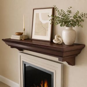 KALSUBO 72 Inch Fireplace Mantel Shelf, Invisible Heavy Duty Bracket Floating Mantle for Over Fireplace, Wall Mounted Handcrafted Hollow Solid Wood Design, Rustic Traditional Fireplace Decor (Walnut)