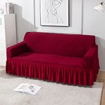 HOKIPO Elastic Stretchable Sofa Frill Cover for 3 Seater (AR-4648-J1) Wine Red