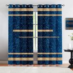 Luxury Blue Gold Living Room Blackout Curtains, Fashion Gold Geometric Print Curtains, 2 Curtains, Grommet Insulation Curtains for Bedroom Dining Room Study Apartment Home Decor (108" W x 84" L)