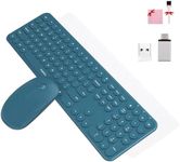 Mobifice Cute Keyboard and Mouse Wireless for PC Computer/Laptop/Windows/Mac/Tablets, Ultra-Thin 2.4GHz USB Cordless Full-Sized Silent Retro Computer Keyboard Mouse Combo (Blue)