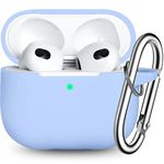 R-fun Compatible with Airpods 3 Generation Case Cover with Keychain, Full Protective Silicone Skin Accessories for Women for Men, Front LED Visible,Sky Blue