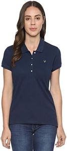 Allen Solly Women's Regular Polo Shirt (AHCTCRGFV79053_Navy Solid L)