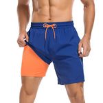 Mens Swim Shorts Mens Bathing Suits Mens Swim Trunks with Compression Liner Quick Dry Board Shorts Klein Blue L