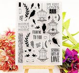 Spring Bird Cage Home Flowers Leaves Clear Stamps Silicone Stamp Cards with Sentiments,Greeting Words Pattern Transparent Seal Stamps for Holiday Card Making Decoration and DIY Scrapbooking Album DIY Crafts