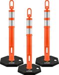 44" Delineator Post with Base - 3pk - Orange Traffic Stanchion with 10" Reflective Band - 13 lb Octagonal Rubber Base - Security, Street Safety Cordon, Garage Parking Aid - Xpose Safety