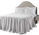 Lush Decor Ticking Stripe Bedspread Gray Vintage Chic Farmhouse Style Lightweight 3 Piece Set, Full