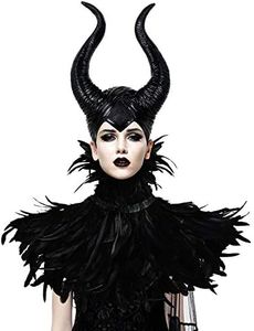 daisen Women's Black Crow Costume Feather Cape Shawl with Horns For Men