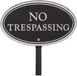 Whitehall Products 10573 Statement Marker-Wall/Lawn No Trespassing Plaque, 10 x 6, Black/Silver