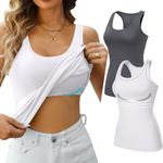 V FOR CITY Womens Tank Tops with Built in Bra Vest Tops Basic Tops Yoga Tops Going Out Ladies Tops 2 Pack L