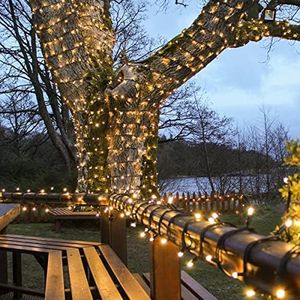 Festive Lights - ConnectPro Outdoor LED Fairy Lights - Connectable IP65 Rubber Black Cable | Wedding, Christmas, Garden, Commercial - No Plug (55m, Warm White)