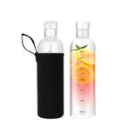 Hniuyun 500ml Water Bottles with Time Marker and Non-slip Sleeve, Reusable Clear Glass Drinking Bottles, Suitable For Office, Gym, Outdoors, 2 Pack