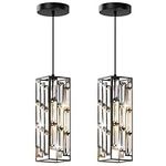 Aoceley Black Pendant Lights Modern Pendant Light Fixture, Mini Crystal Pendant Ceiling Light, Pendant Light for Kitchen Island, Dinning Room, Bedroom, Kitchen Sink Lighting (2-Pack)