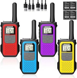 AWANFI Talkie Walkie Enfants Adultes Rechargeable 4 Pièces, Talkie-Walkie Longue Portée, Walkie Talkies USB C Batterie Lithium avec 16 Canaux pour Camping, Randoneé, Vélo, Cadeau pour Fille et Garçon