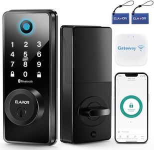 ELAMOR Keyless Entry Door Lock, WiFi Door Lock with App Control, Bluetooth Fingerprint Door Lock, Touchscreen Keypad, Remotely Control, Smart Front Door Lock Compatible with Alexa (Included Gateway)