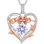 Lomantise Rose Heart Necklaces for Women, 927 Sterling Silver Birthstone Necklace Birthday Gifts for Wife, June Birthstone Jewelry Anniversary Jewelry Gifts for Her Girlfriend Mom Daughter