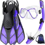 Snorkeling Gear for Adults with Fins, Zenoplige Snorkel Mask Flippers Set Anti-Fog Swim Goggles Panoramic View Anti-Leak Dry Top Snorkel, Dive Fins Kit with Travel Bag for Scuba Diving Swimming