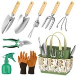 Fixmend Garden Tools Set, 9 Pieces Gardening Hand Tool Gift Kit, Stainless Steel Gardening Gifts for Women & Men with Heavy Duty Tool Bag for Easy Storage