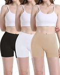 3 Pack Slip Shorts for Under Dresses, Women Seamless Smooth Anti Chafing Shorts Boyshorts Underwear Panties (Black+White+Nude)-S